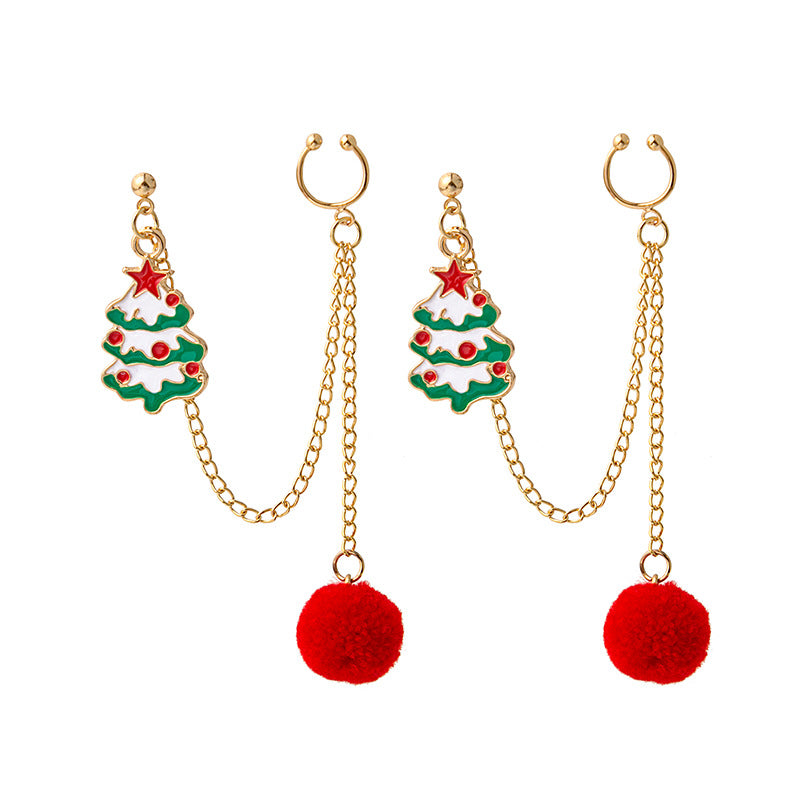 Earbone Clip Earrings Santa Claus Tree