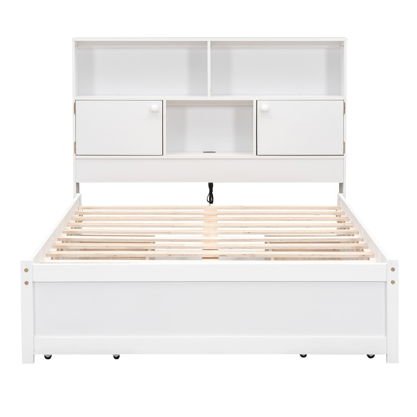 Full Size Platform Bed with Storage Headboard, Charging Station and 2 Drawers, Gray