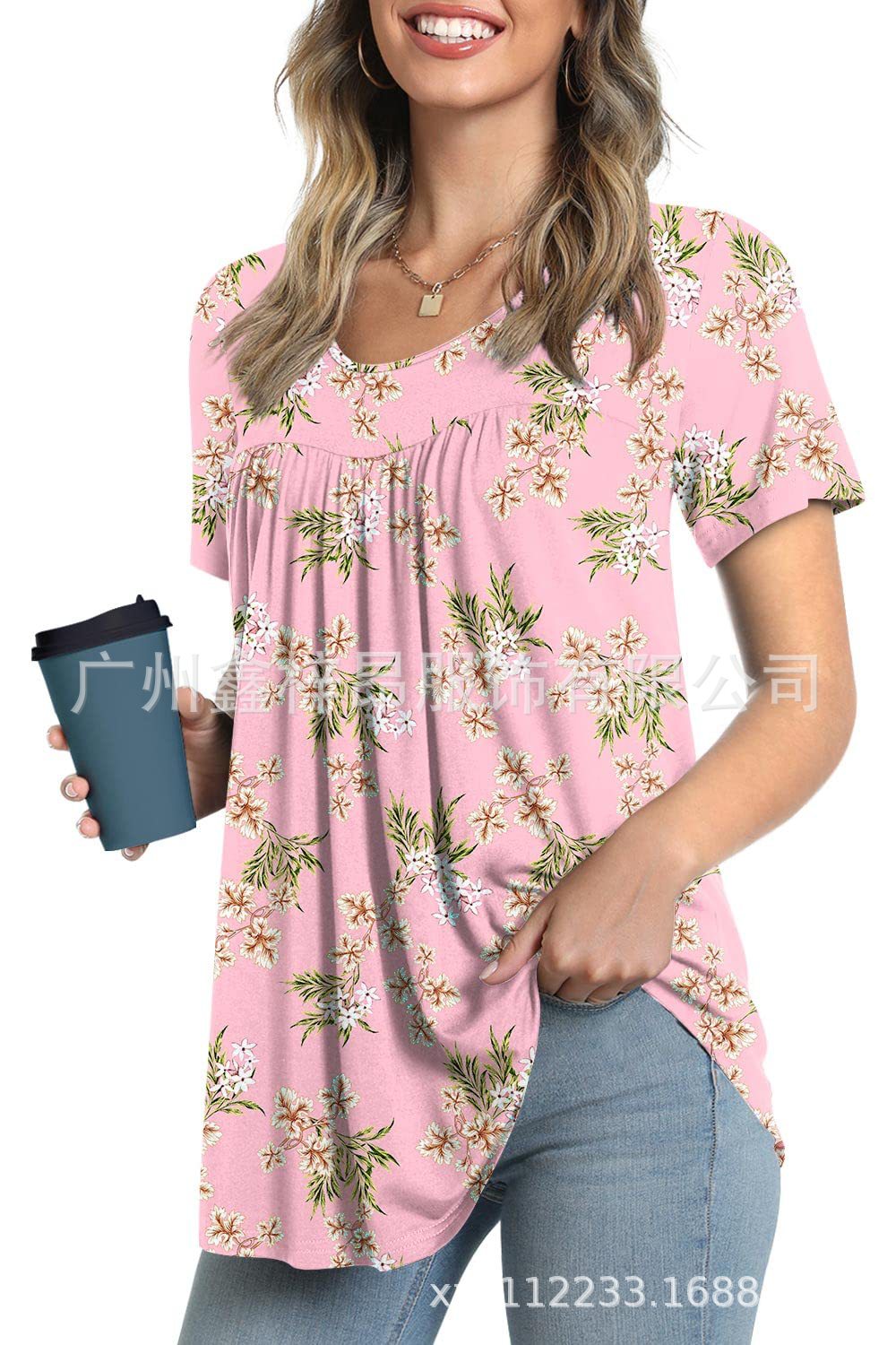 Women's Tunic Top Casual Fashion Short Sleeve Loose Shirt Elegant And Light