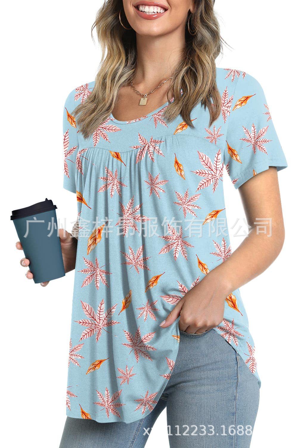 Women's Tunic Top Casual Fashion Short Sleeve Loose Shirt Elegant And Light