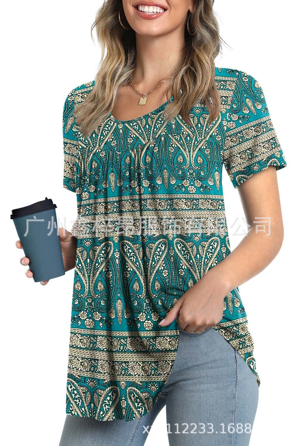 Women's Tunic Top Casual Fashion Short Sleeve Loose Shirt Elegant And Light