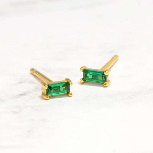 Electroplating Crystal Emerald Stud Earrings Rectangular