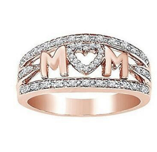 Mom Ring Gold Plated Diamond Heart Ring