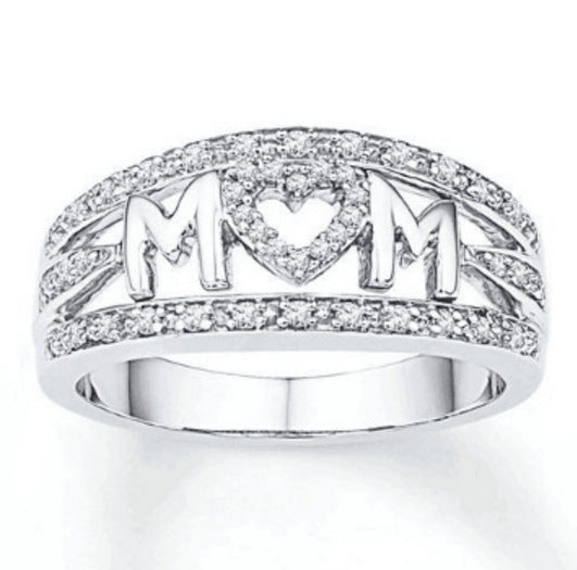 Mom Ring Gold Plated Diamond Heart Ring