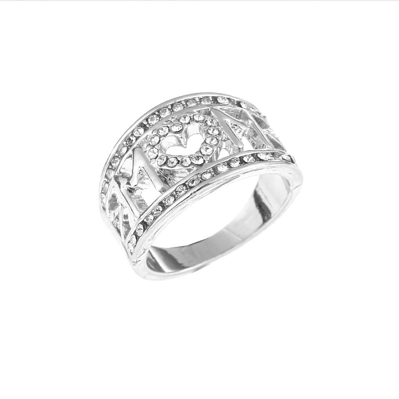 Mom Ring Gold Plated Diamond Heart Ring