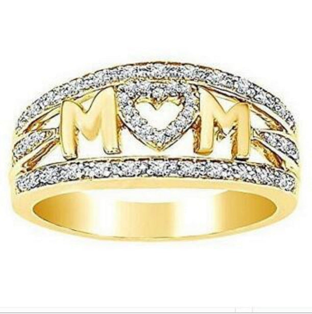 Mom Ring Gold Plated Diamond Heart Ring