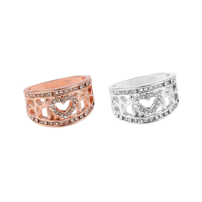 Mom Ring Gold Plated Diamond Heart Ring