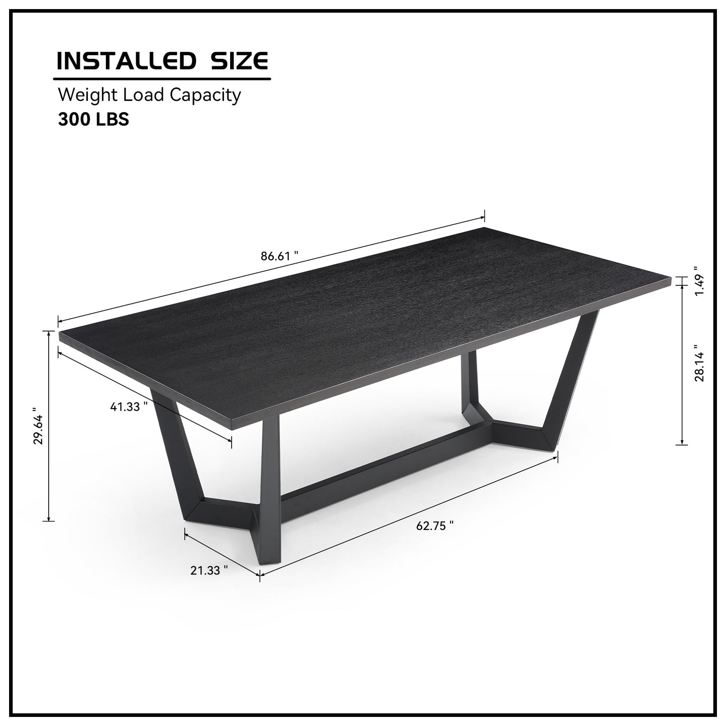 86.86" Dining Table Mid-Century Modern Rectangle MDF Kitchen Table for Dining Room Balcony Cafe Bar Conference Matt black