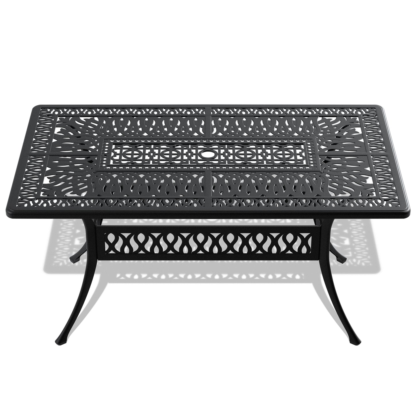 7-Piece Set Of Cast Aluminum Patio Furniture With Black Frame and Seat Cushions In Random Colors