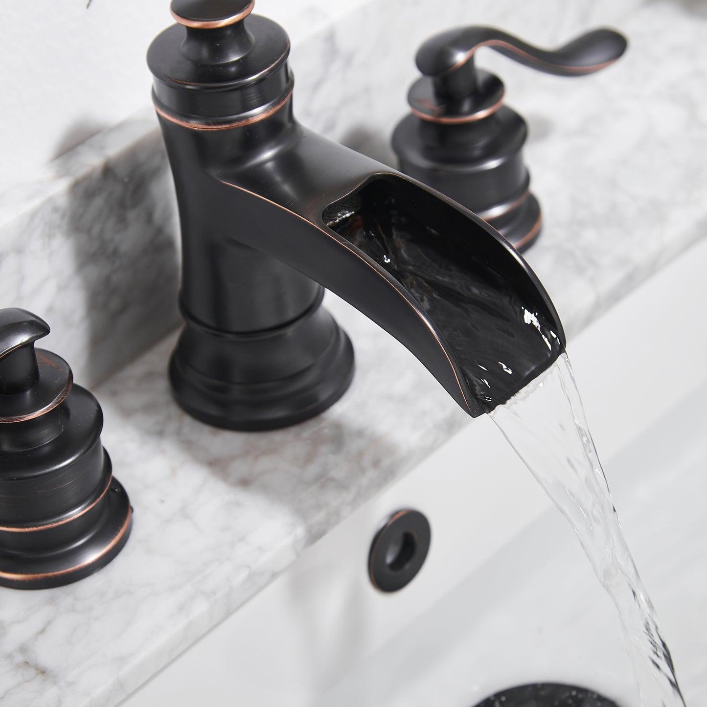8 in. Waterfall Widespread 2-Handle Bathroom Faucet With Pop-up Drain Assembly in Oil Rubbed Bronze