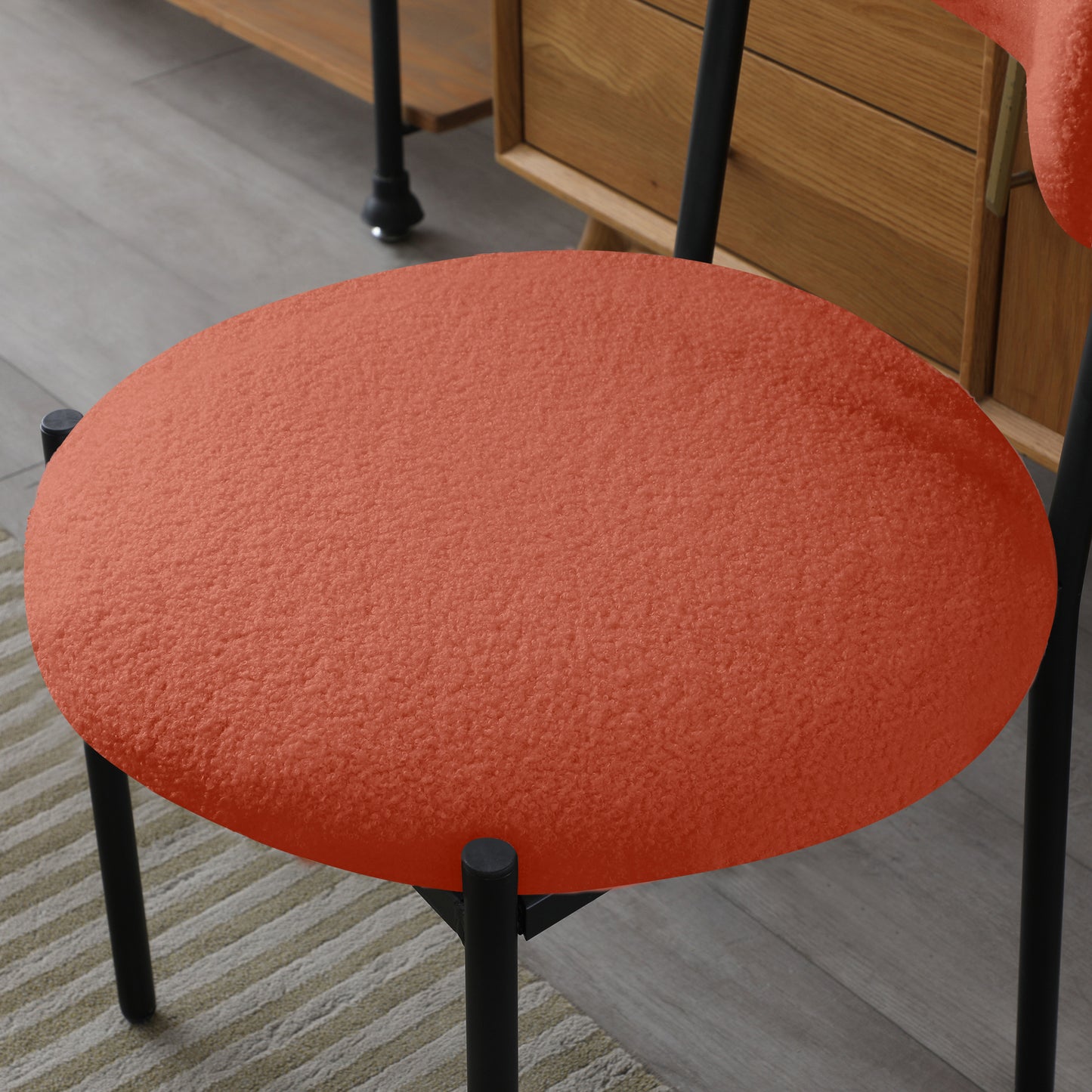 Dining Chairs Set of 2,Round Upholstered Sherpa Fabric Dining Room Chairs with Curved Backrest,Mid-Century Modern Accent Chairs with Black Metal Adjustable Legs for Dining Room,Living Room,Kitchen