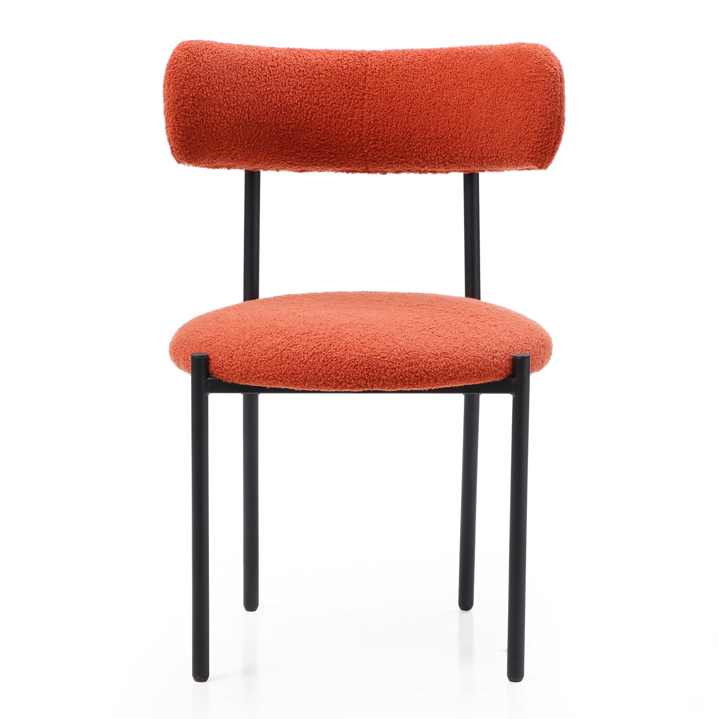 Dining Chairs Set of 2,Round Upholstered Sherpa Fabric Dining Room Chairs with Curved Backrest,Mid-Century Modern Accent Chairs with Black Metal Adjustable Legs for Dining Room,Living Room,Kitchen