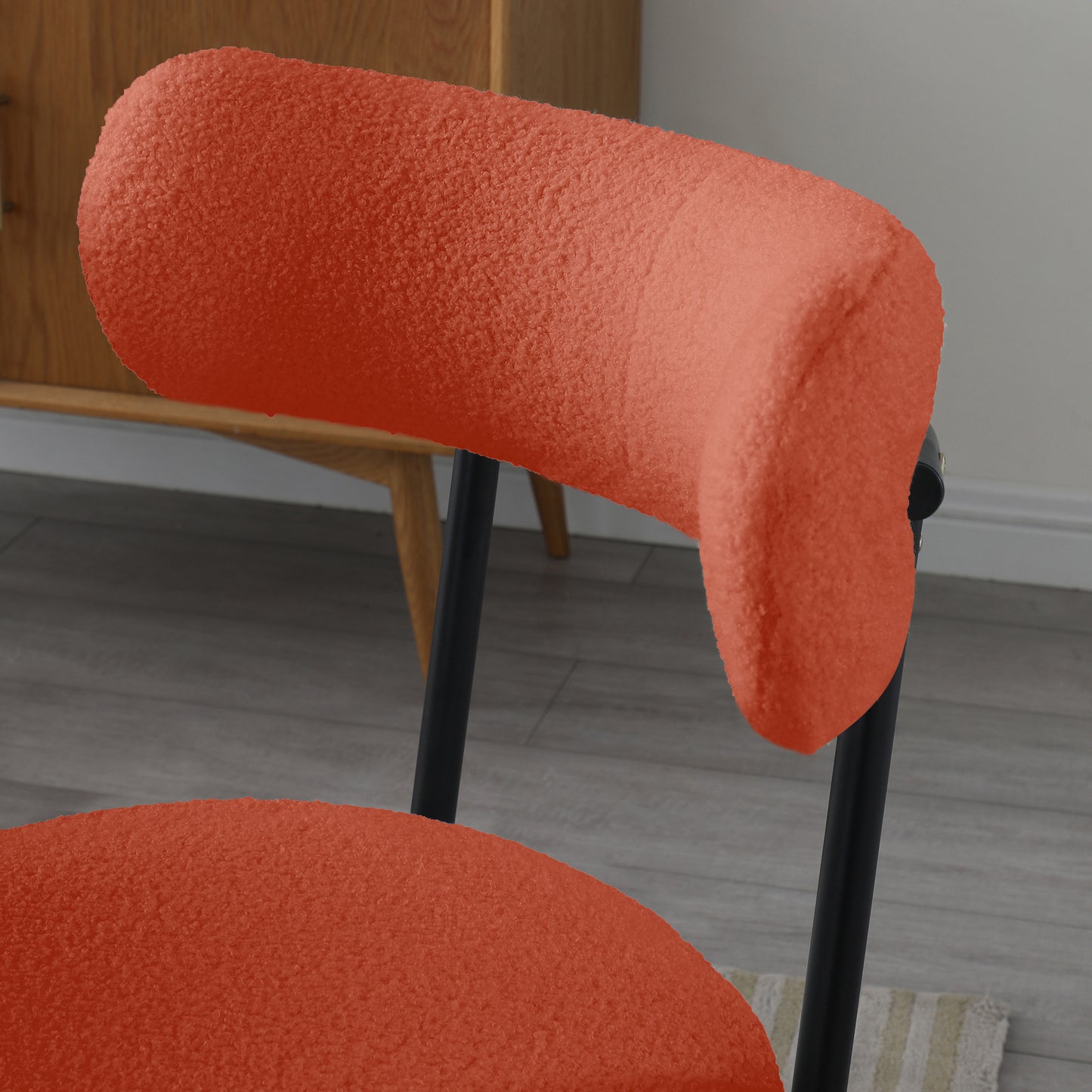Dining Chairs Set of 2,Round Upholstered Sherpa Fabric Dining Room Chairs with Curved Backrest,Mid-Century Modern Accent Chairs with Black Metal Adjustable Legs for Dining Room,Living Room,Kitchen
