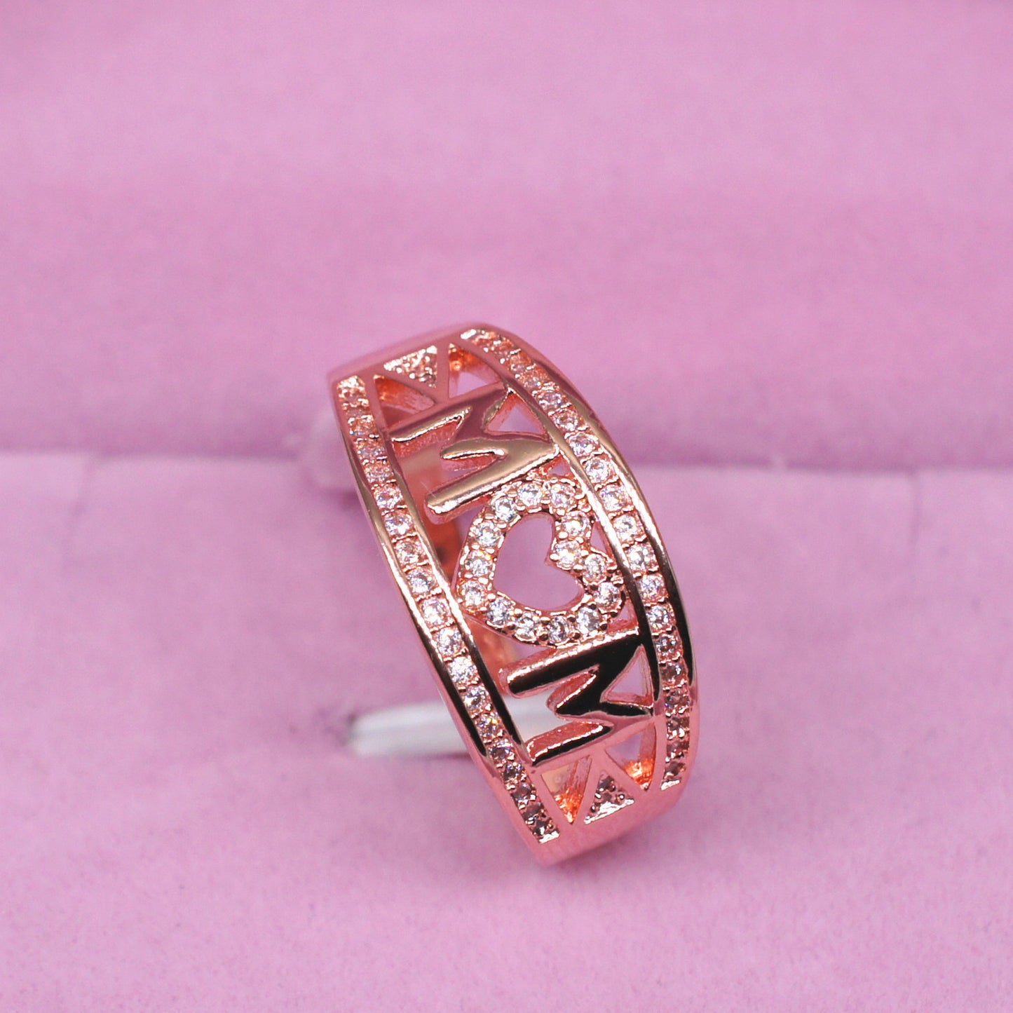 Mom Ring Gold Plated Diamond Heart Ring