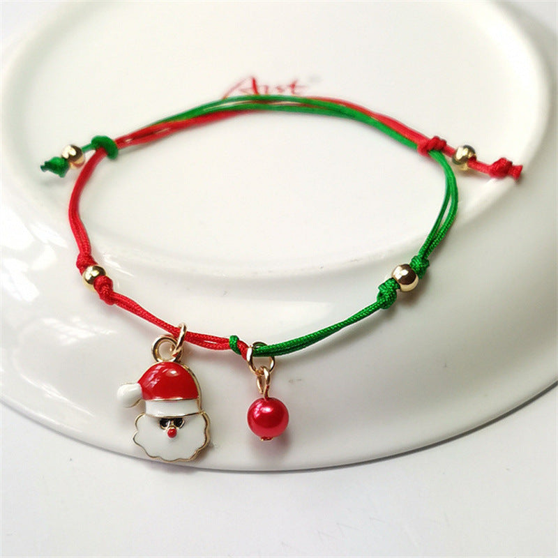 Cross-border New Arrival Christmas Ornaments All-match Santa Claus Snowflake Elk Bracelet Hand-woven Bracelet For Women Wholesale