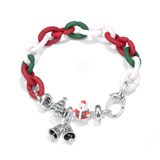 Christmas Series White Bear Beads X Bracelet S925 Sterling Silver Accessories Hard Rubber Buckle