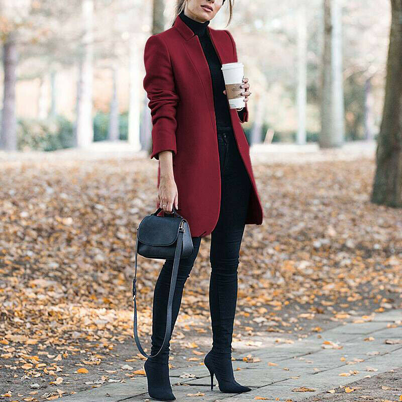 Solid Color Collar Woolen Coat