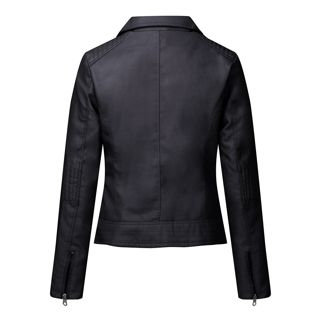 Women's Plush Leather Jacket Oblique Zipper Short Women Jacket Casual Jacket