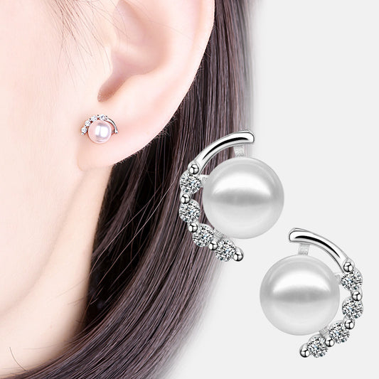 Sparkling Diamond Pearl Earrings Femininity Korean Personality Gift Earrings