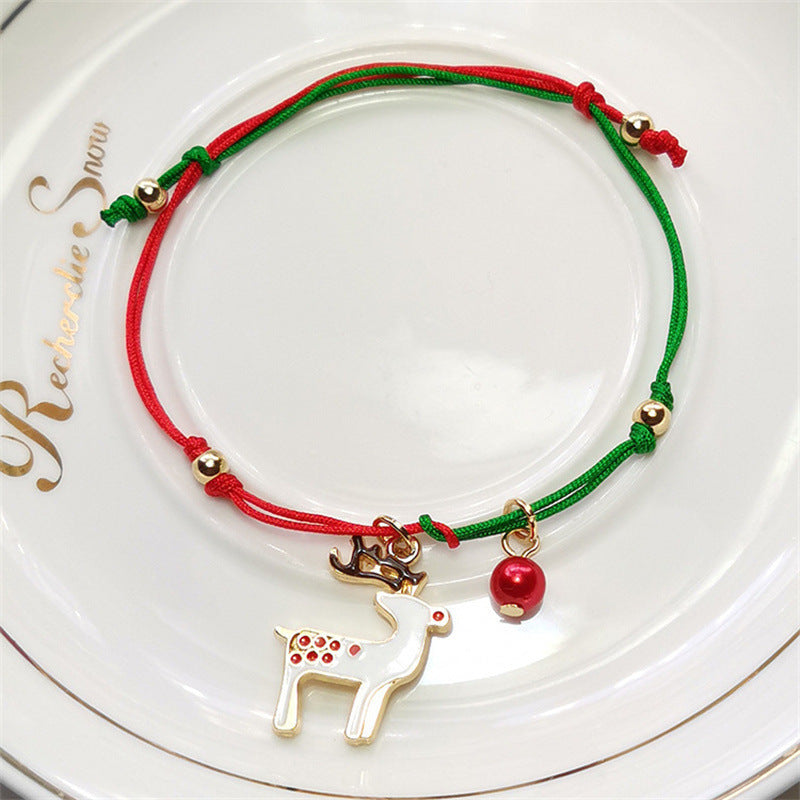 Cross-border New Arrival Christmas Ornaments All-match Santa Claus Snowflake Elk Bracelet Hand-woven Bracelet For Women Wholesale