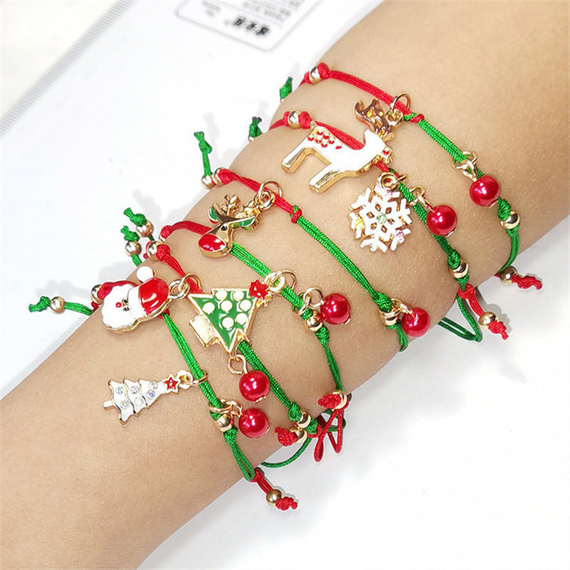 Cross-border New Arrival Christmas Ornaments All-match Santa Claus Snowflake Elk Bracelet Hand-woven Bracelet For Women Wholesale