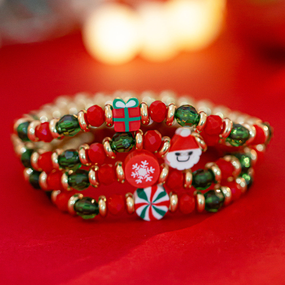 Christmas Candy Polymer Clay CCB Bracelet Suit