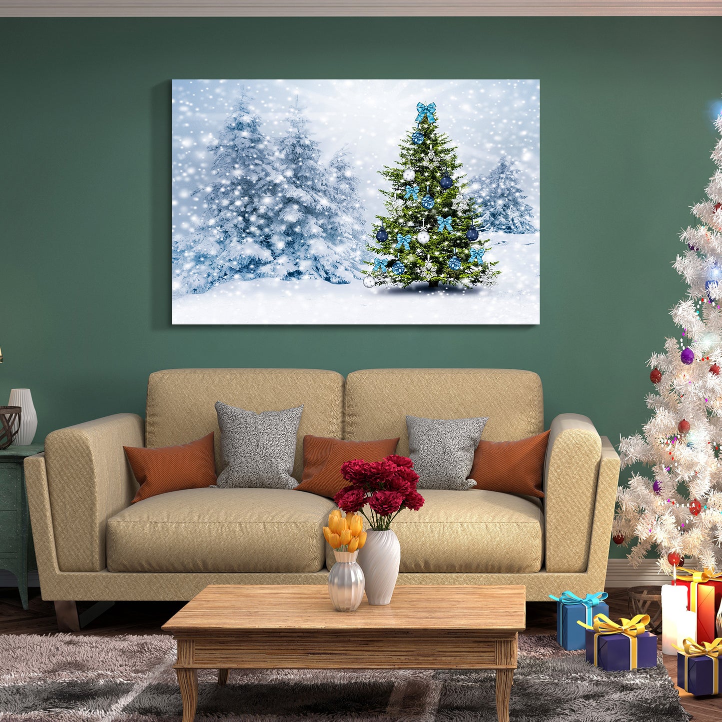 Framed Canvas Wall Art Decor Painting For Chrismas, Chrismas Tree with Cute Snowman Chrismas Gift Painting For Chrismas Gift, Decoration For Chrismas Eve Office Living Room, Bedroom Decor-Ready To Han