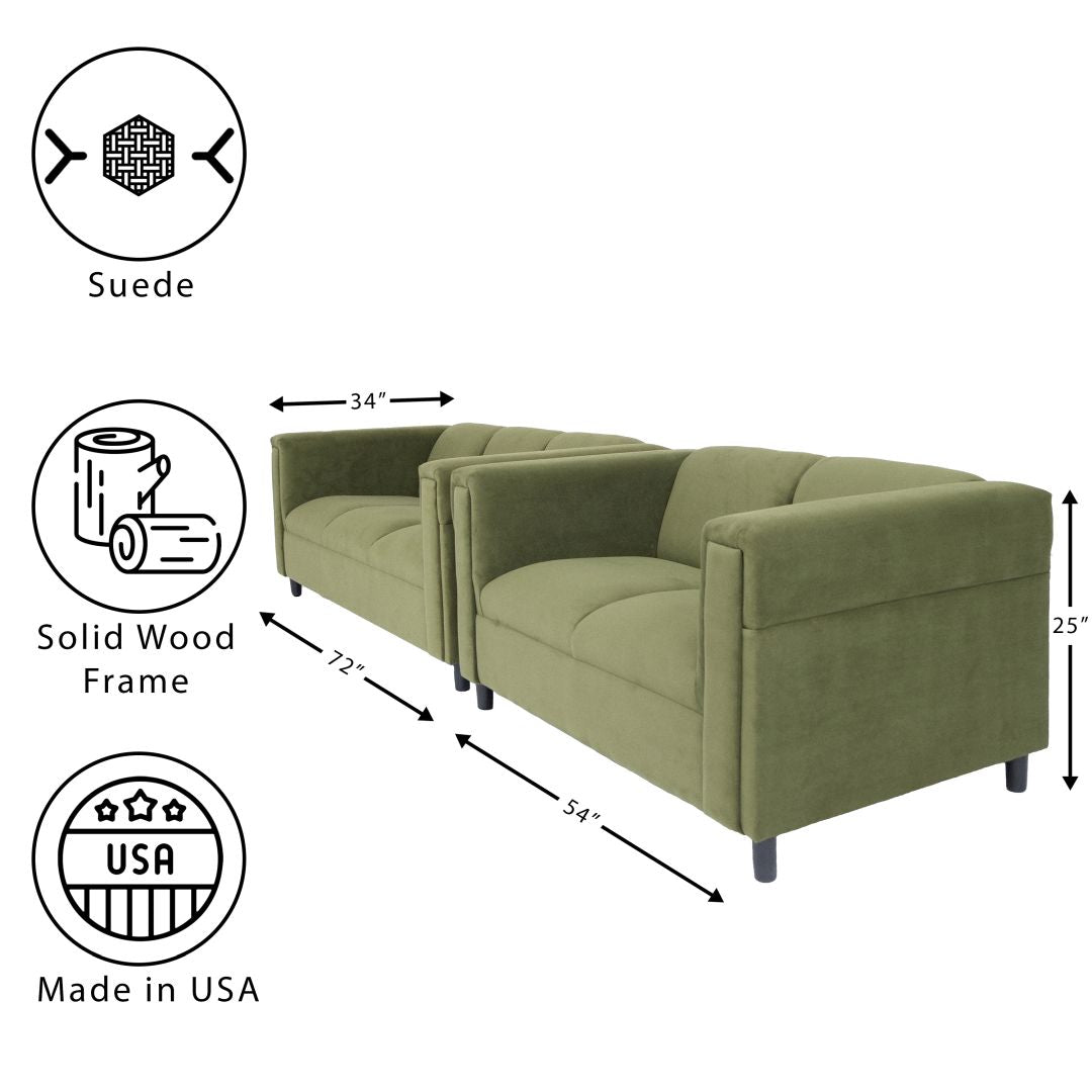 Green Faux Leather Loveseat and Sofa Set for Living Room, Modern Décor Couch Sets for Living Room, Bedrooms with Solid Wood Frame