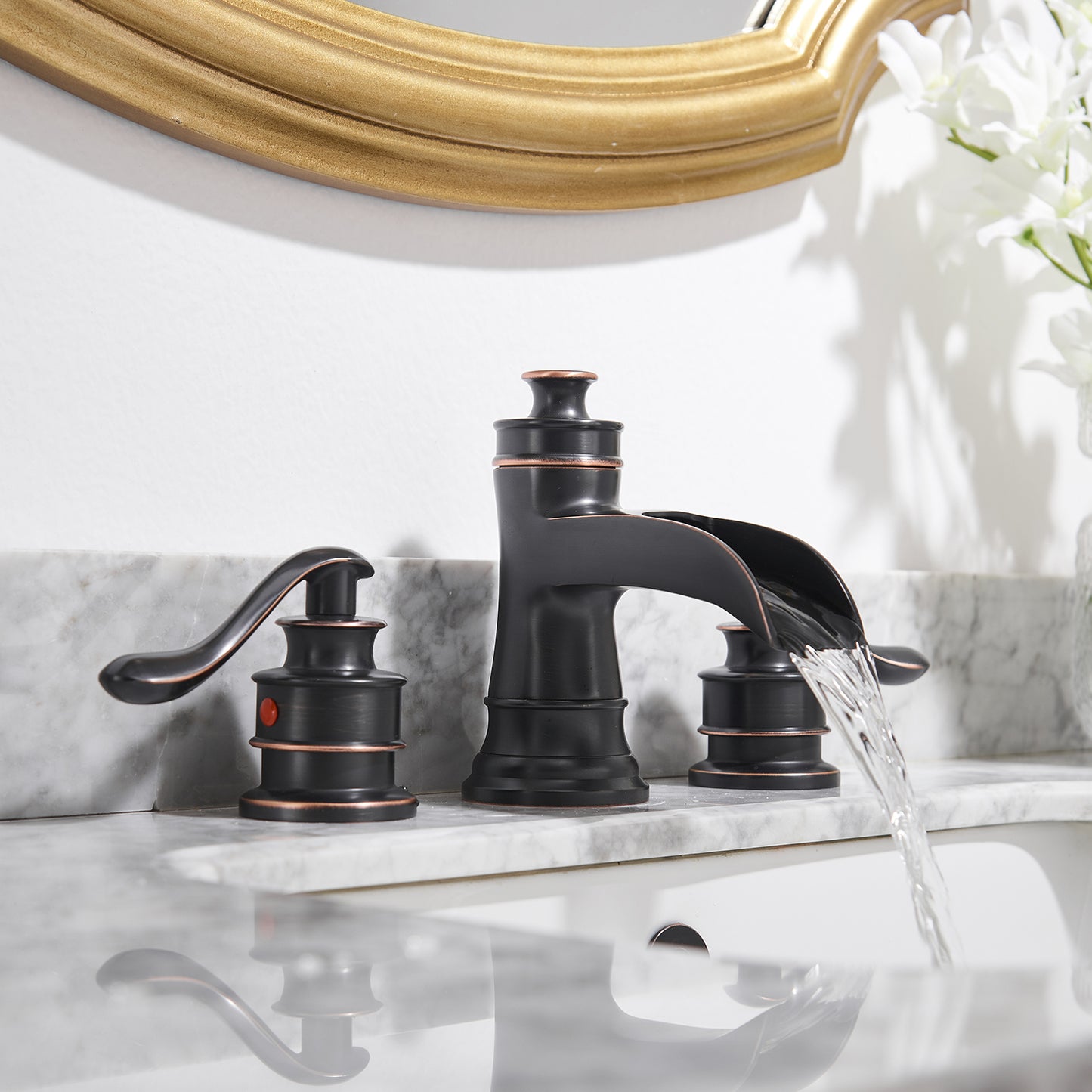 8 in. Waterfall Widespread 2-Handle Bathroom Faucet With Pop-up Drain Assembly in Oil Rubbed Bronze