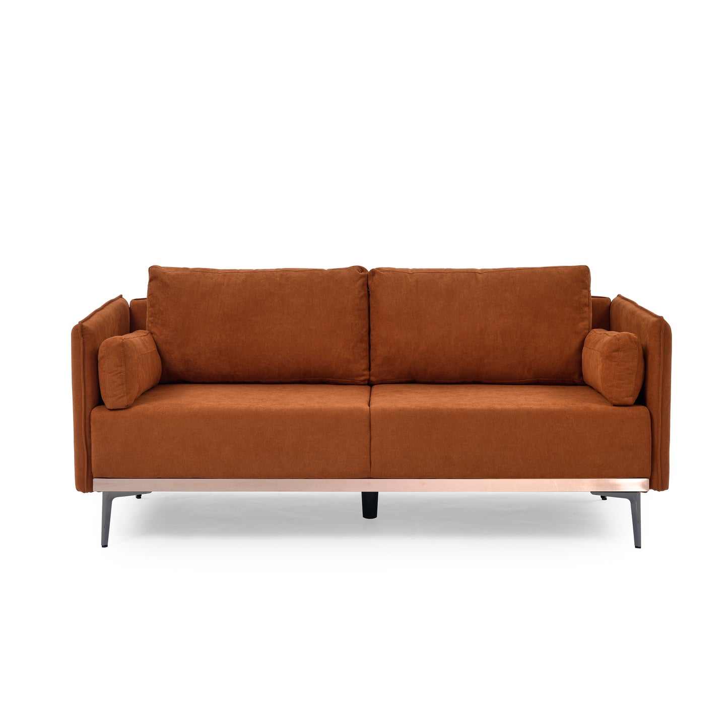 Modern Sofa 3-Seat Couch with Stainless Steel Trim and Metal Legs for Living Room, Linen Beige