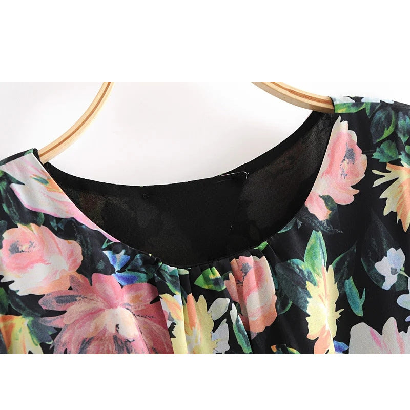 Ladies retro floral print ruffled mini dress