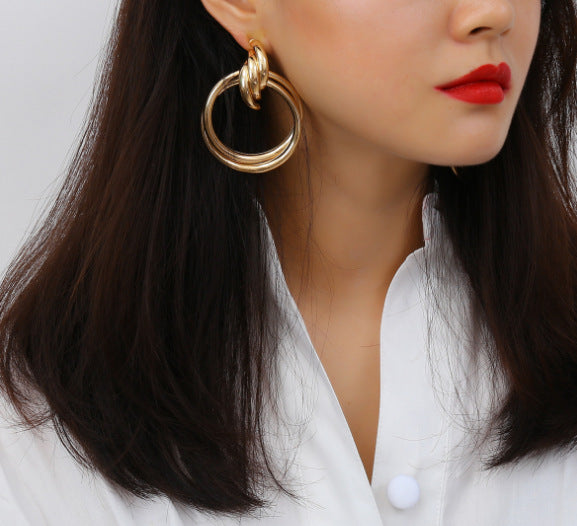 Oversized Hollow Round Alloy Drop Earrings For Women