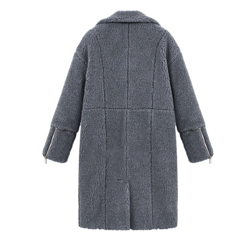 New Women's Cashmere Long-sleeved Solid Color Long Coat Woolen Coat