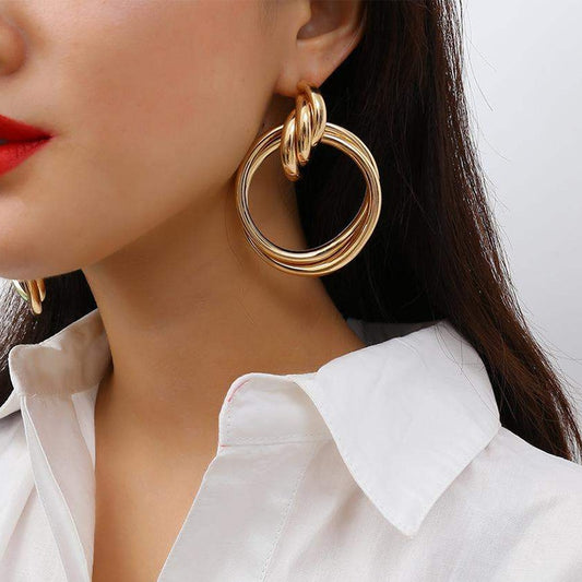 Oversized Hollow Round Alloy Drop Earrings For Women