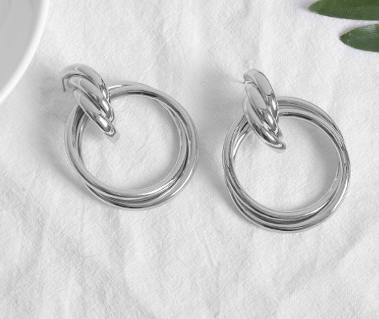 Oversized Hollow Round Alloy Drop Earrings For Women