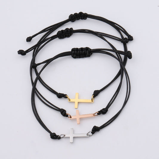 Braided Christmas Stainless Steel Mirror Cross Bracelet