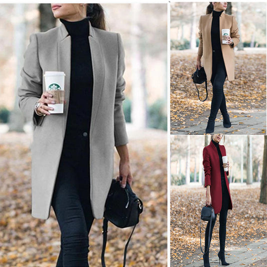 Solid Color Collar Woolen Coat