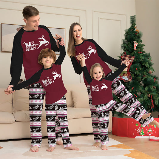 Women's Fashion Deer Pattern With Stripes Letter Printing Christmas Parent-child Suit