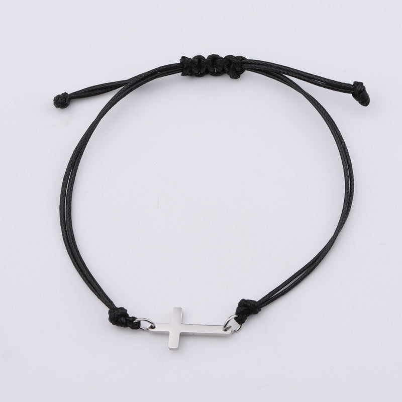 Braided Christmas Stainless Steel Mirror Cross Bracelet