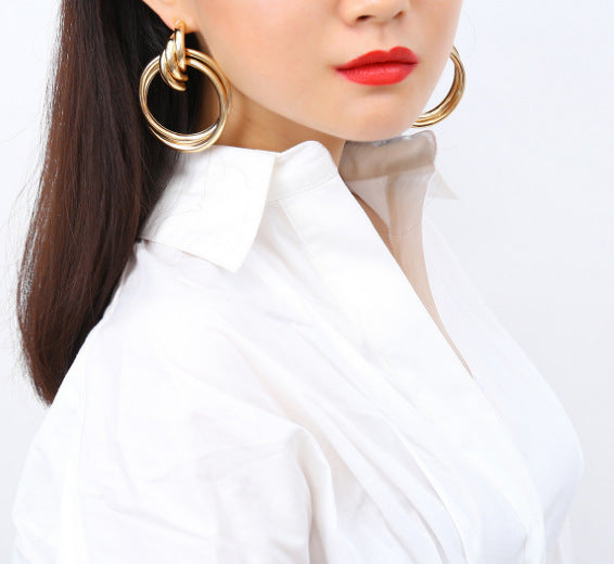 Oversized Hollow Round Alloy Drop Earrings For Women