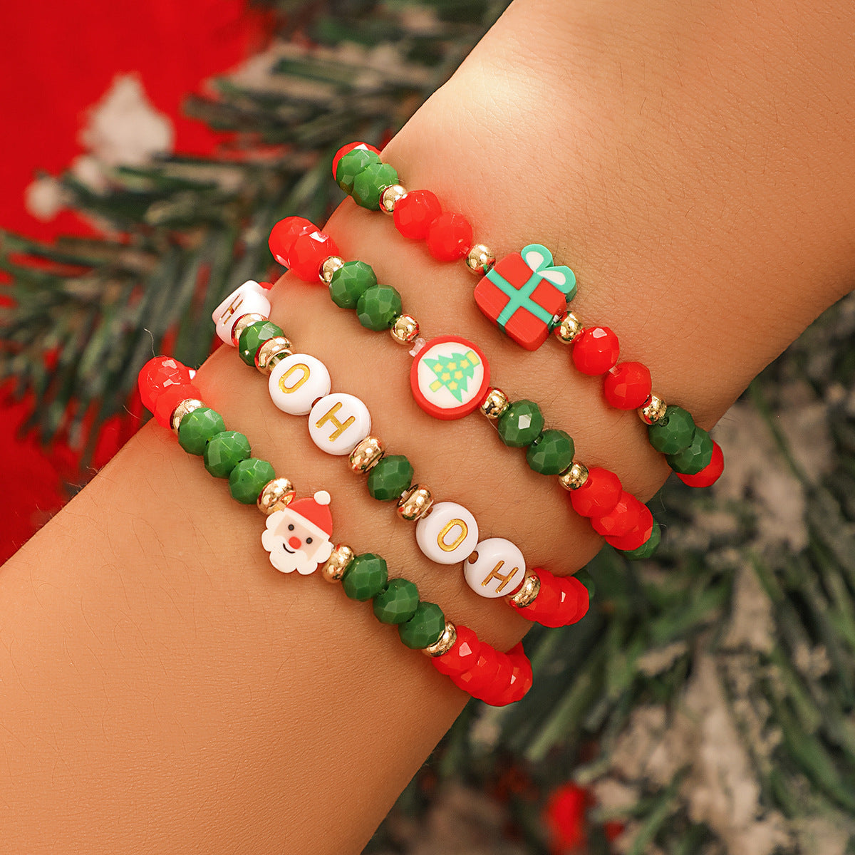 New Christmas Polymer Clay Colored Glaze Bracelet For Women