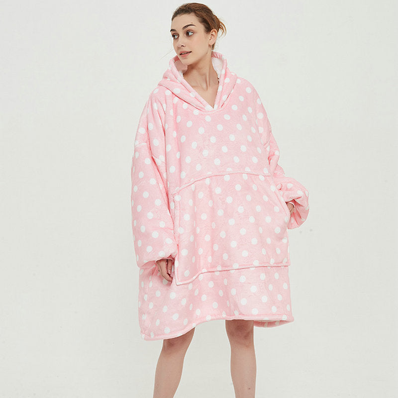 Ovesized Wearable Blanket Hoodie Winter Cute Print Fleece Sleepwaer Warm And Cozy Sofa Homewaer