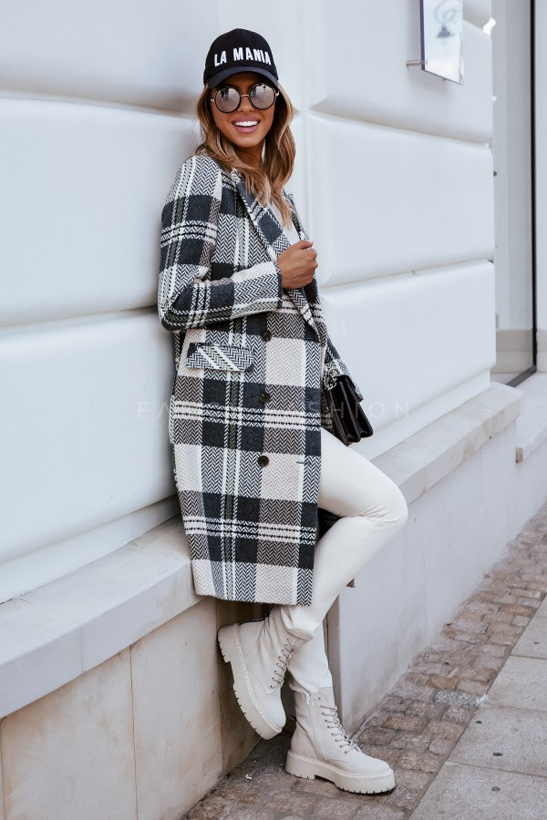 European And American Fashion Plaid Woolen Coat