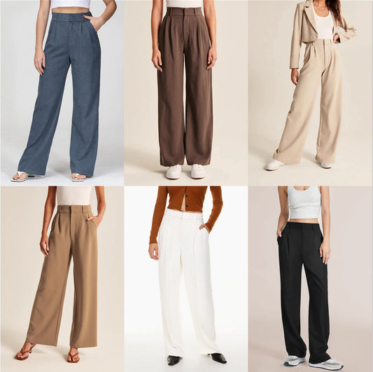 High Waist Straight Trousers With Pockets Wide Leg Casual Suit Pants For Women