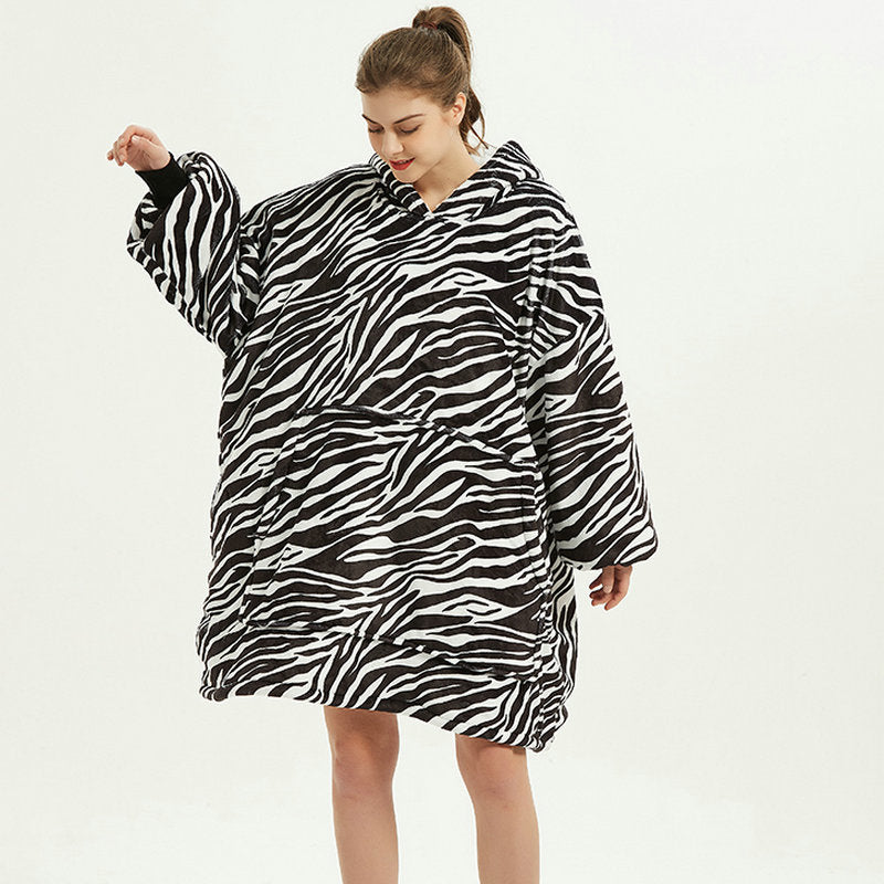 Ovesized Wearable Blanket Hoodie Winter Cute Print Fleece Sleepwaer Warm And Cozy Sofa Homewaer