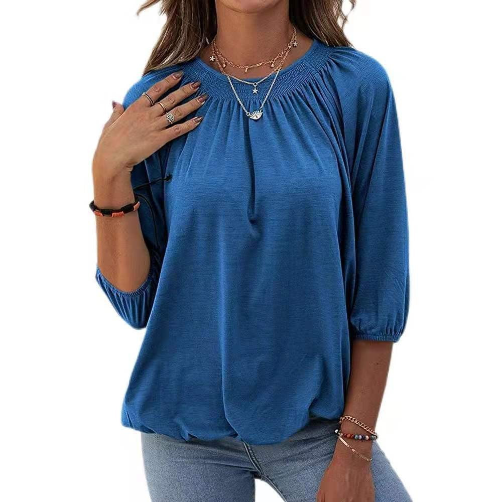 Women&#039;s Summer Temperament Pullover Round Neck Loose-fitting Three-quarter Sleeves T-shirt Women