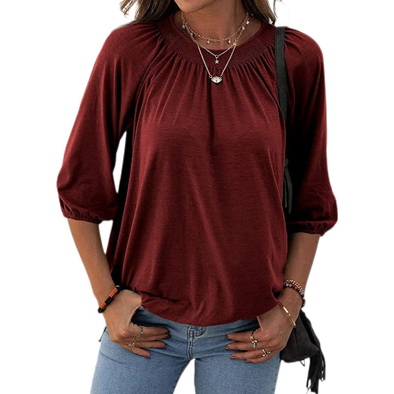 Women&#039;s Summer Temperament Pullover Round Neck Loose-fitting Three-quarter Sleeves T-shirt Women