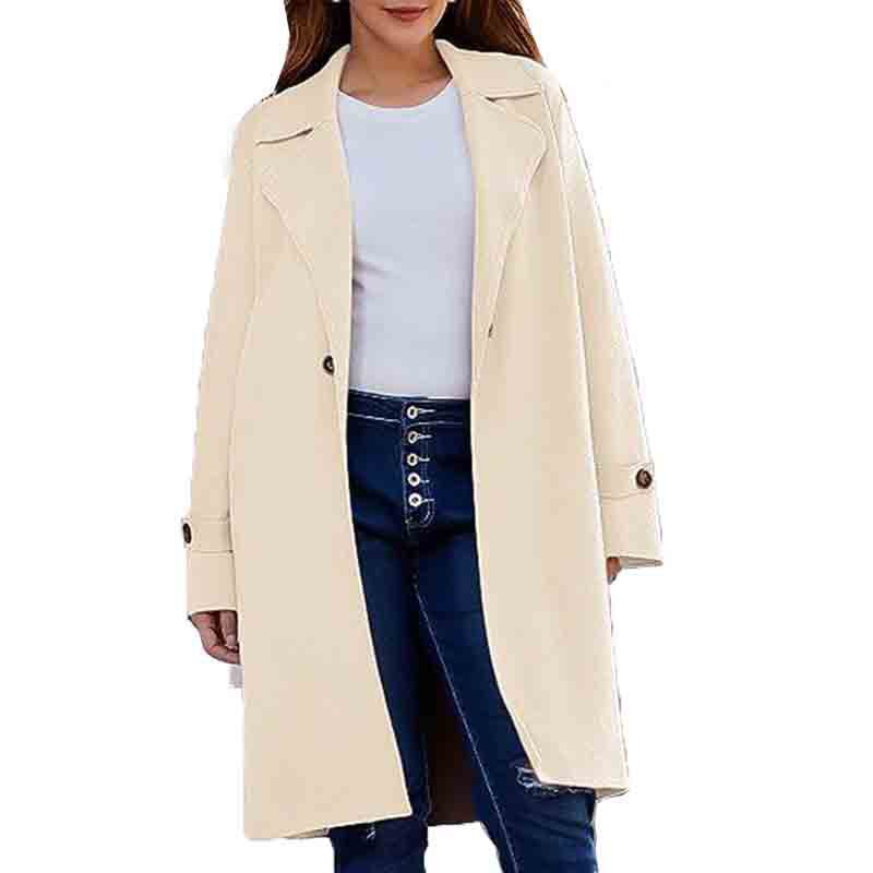 Long Sleeve Lapel Button Baggy Coat Women