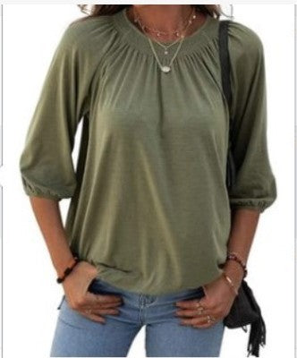 Women&#039;s Summer Temperament Pullover Round Neck Loose-fitting Three-quarter Sleeves T-shirt Women