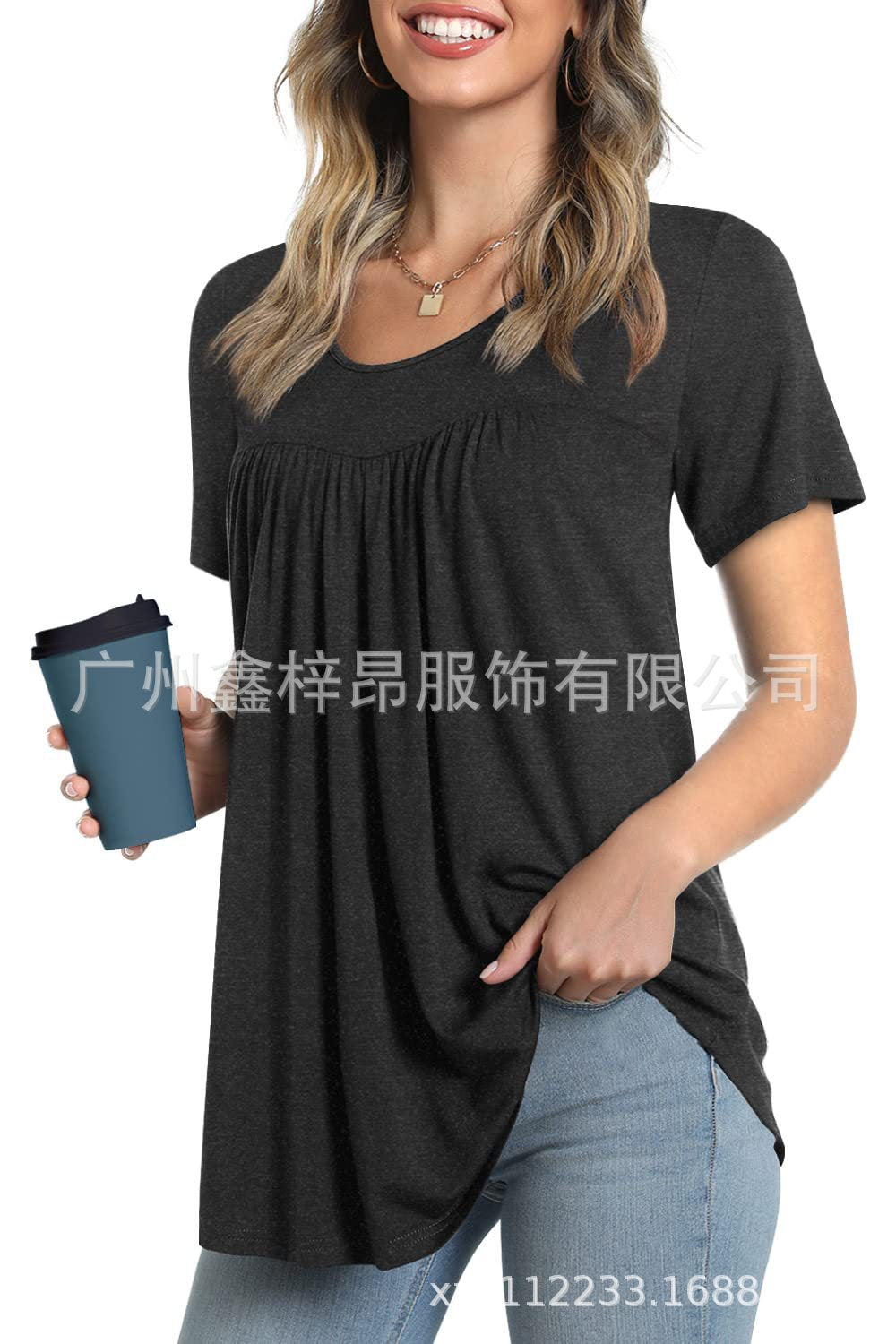 Women&#039;s Tunic Top Casual Fashion  Short Sleeve Loose Shirt Elegant And Light